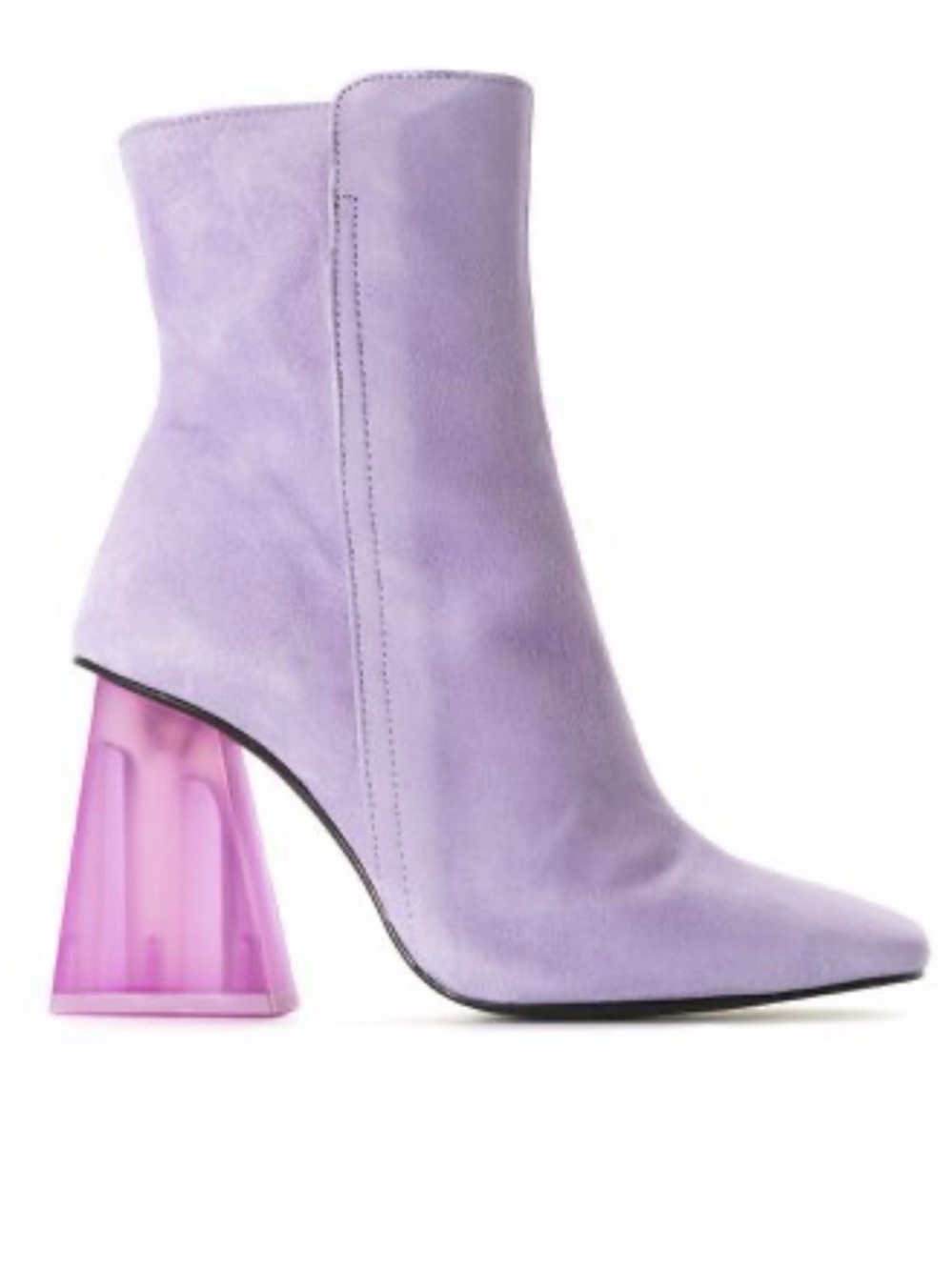 L’Intervalle Lilac Suede 3.25” Lucite Block Heel Ankle Boots